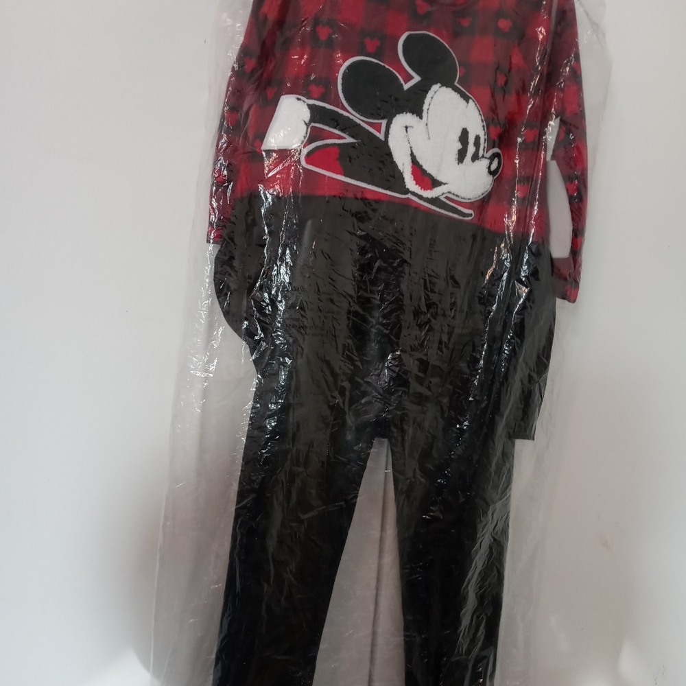 Disney Mickey Mouse Plaid Print Top & Faux Leather Leggings 2-Piece Set